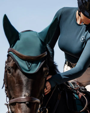 Nylon Ear Bonnet with Black Trim “Trust” — detail
