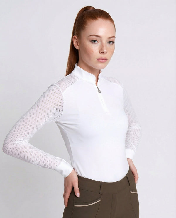Perforated Competition Show Shirt “Serenity” — fabric close-up