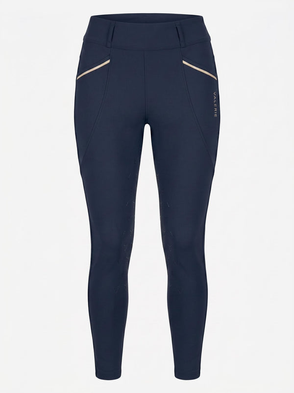 Navy classic riding breggings, front studio — Valerie Equestrian Tempo