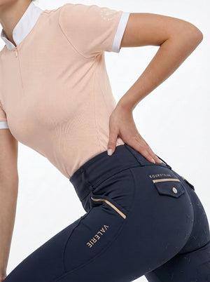 Navy classic riding breggings on model — Valerie Equestrian