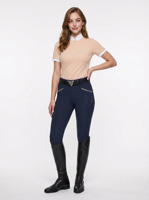 Navy classic riding breggings on model — Valerie Equestrian