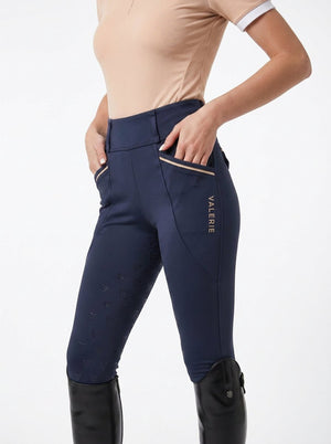 Navy classic riding breggings on model — Valerie Equestrian