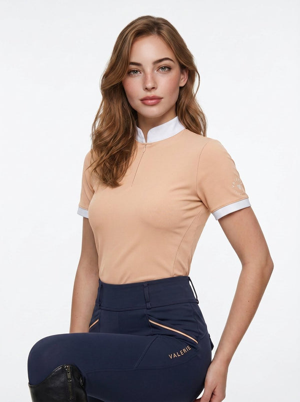 Navy classic riding breggings on model — Valerie Equestrian