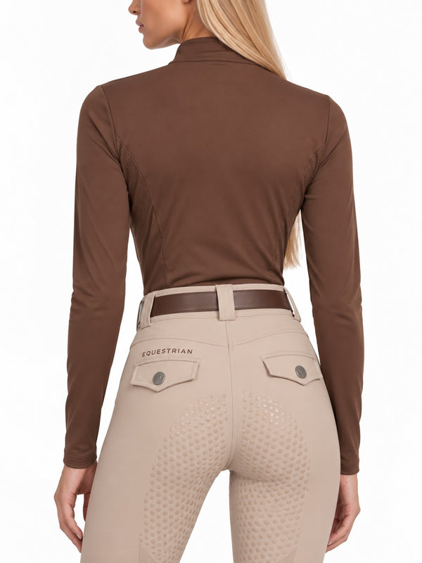 Beige competition breeches, back waistband with EQUESTRIAN lettering, belt loops and decorative pocket flaps — Valerie Equestrian Impulsion