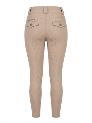 Beige competition breeches, back product view with full seat silicone grip — Valerie Equestrian Impulsion