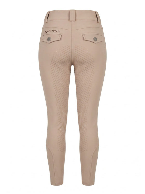 Beige competition breeches, back product view with full seat silicone grip — Valerie Equestrian Impulsion