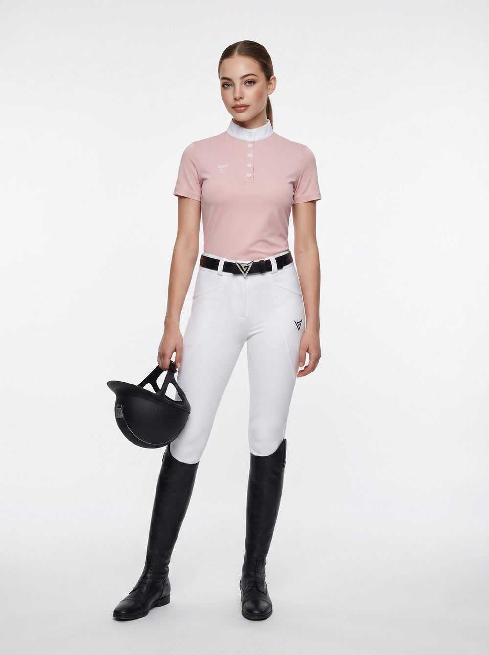 White competition breeches on model — Valerie Equestrian