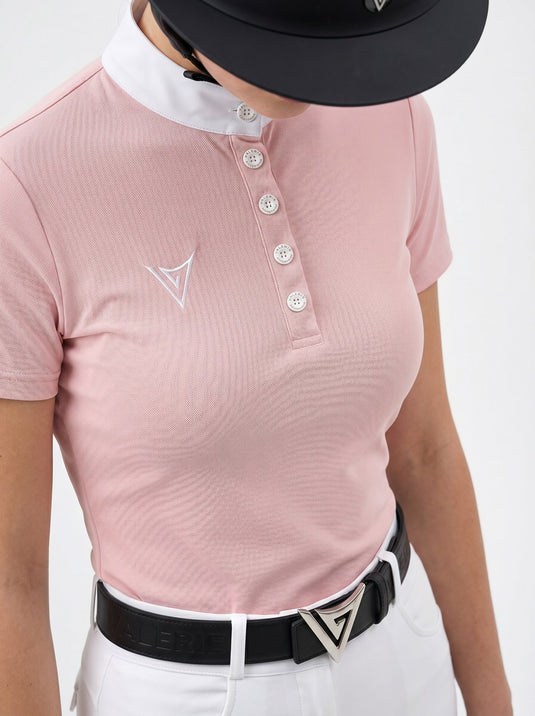 Pink competition show shirt, fabric and collar detail — Valerie Equestrian