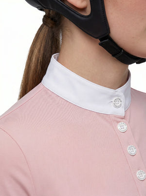 Pink competition show shirt, button placket detail — Valerie Equestrian