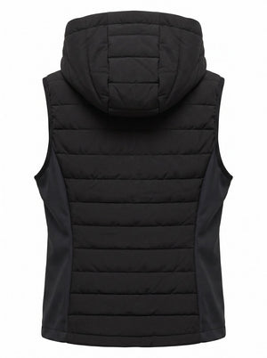 Black hooded riding gilet, front on model — Valerie Equestrian