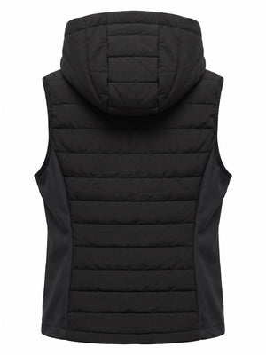 Black hooded quilted riding gilet, back — Valerie Equestrian Assurance