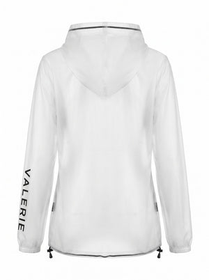 Transparent hooded rain jacket, back — Valerie Equestrian