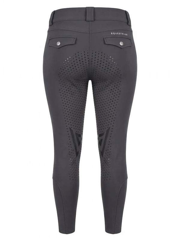 Graphite grey riding breeches, back product view with full seat silicone grip — Valerie Equestrian Momentum