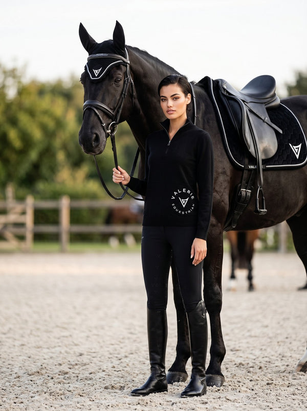 Black velvet jumping saddle pad — Valerie Equestrian