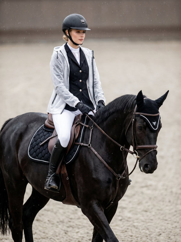 Black velvet saddle pad, lifestyle — Valerie Equestrian